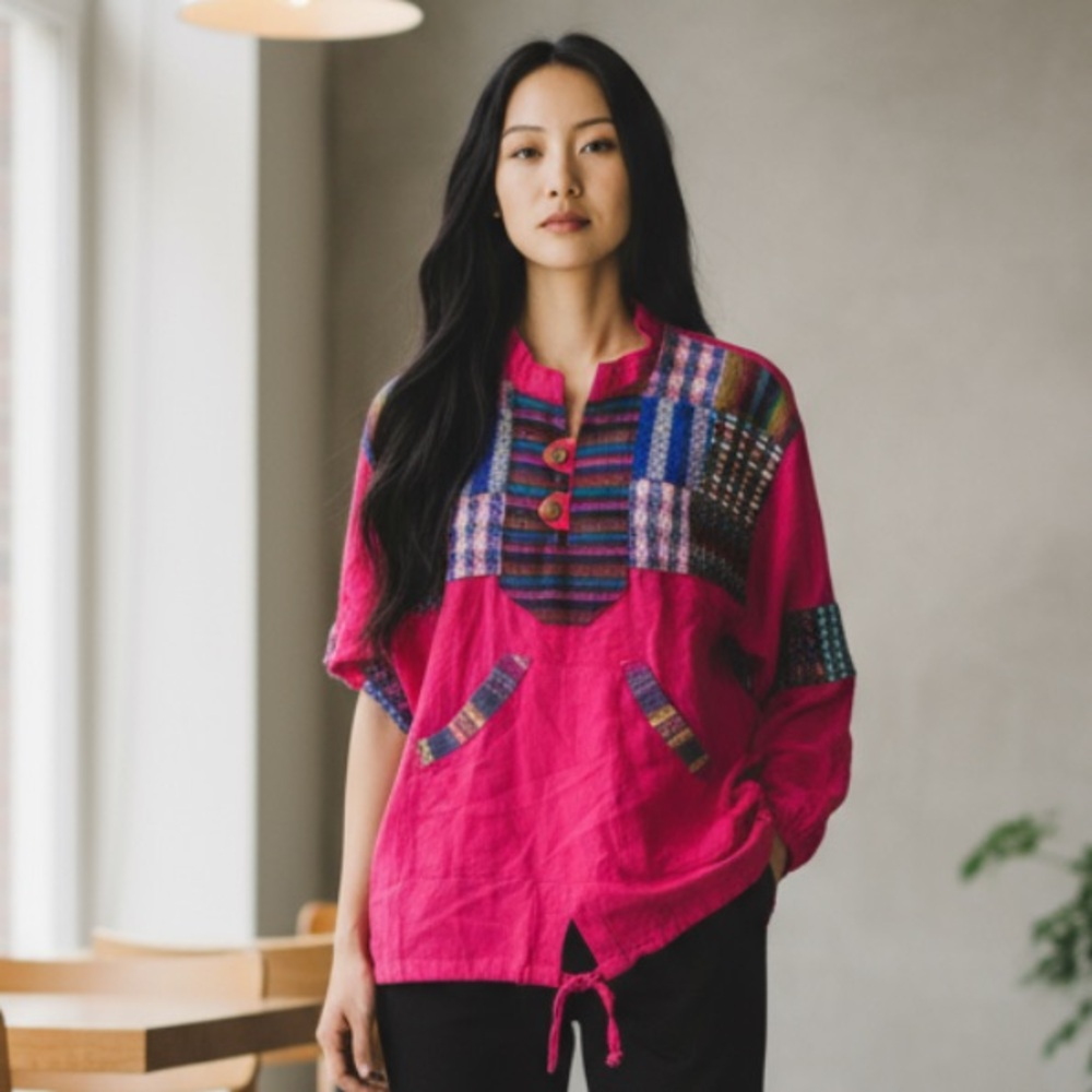 Vtg Homemade Mexican Poncho Sweater Vibrant Color… - image 1